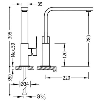 CUADRO-TRES Высокий смеситель для умывальника, хром 106604