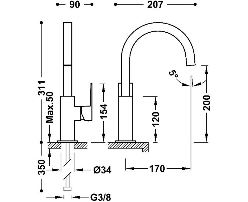 CUADRO TRES Высокий смеситель для умывальника, 00660602OM