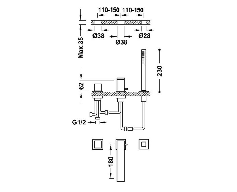Cuadro-TRES Смеситель для ванны, трехсекционный 00616106