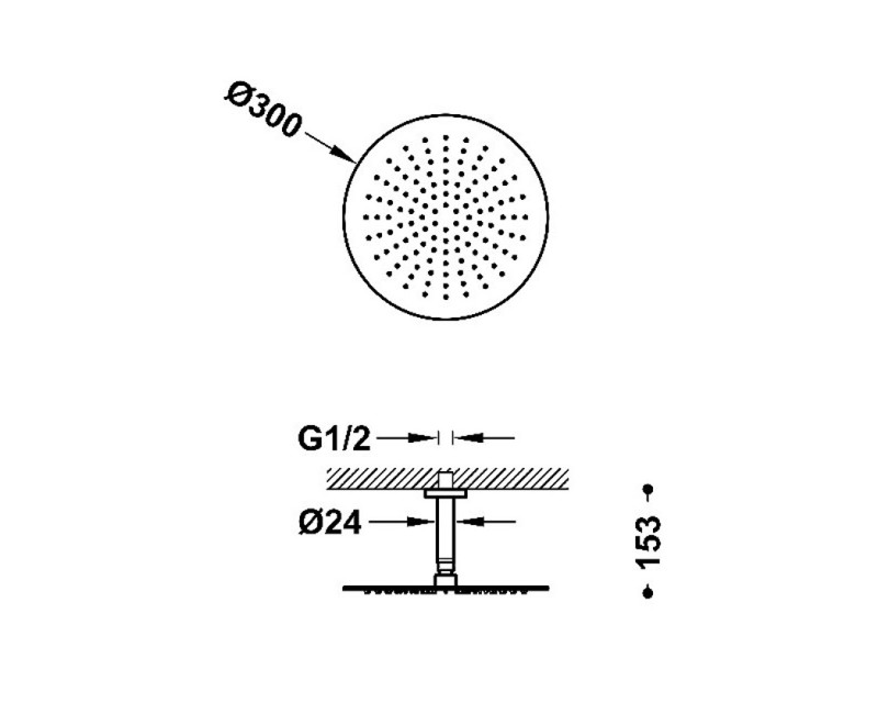 TRES Antilime Dušas galva ar turētāju D30 cm, hroms 134331