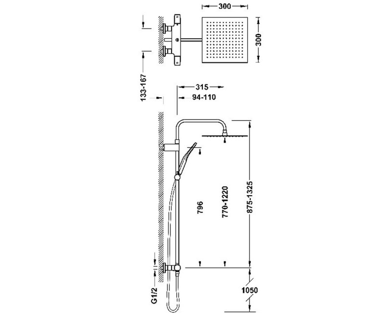 TRES OVER WALL Термостатическая душевая система со стационарным душем, 19038702