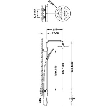 TRES FUJI Душевая система со стационарным душем, сталь 28119701AC