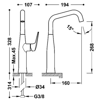 TRES FUJI Высокий смеситель для умывальника, хром 28164701