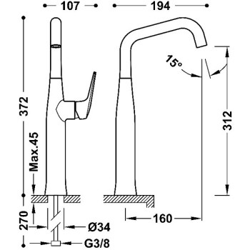 TRES FUJI Высокий смеситель для умывальника, хром 28184701