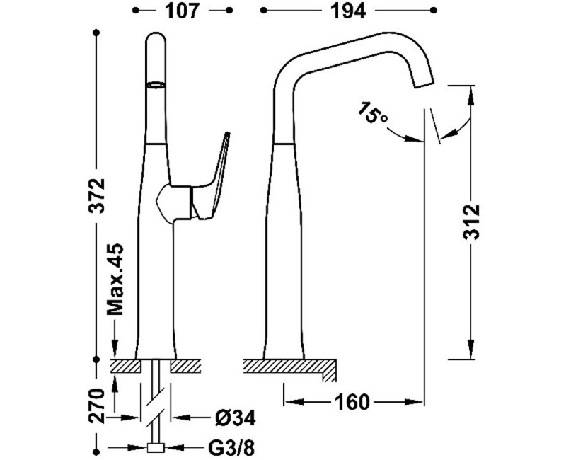 TRES FUJI Высокий смеситель для умывальника, хром 28184701