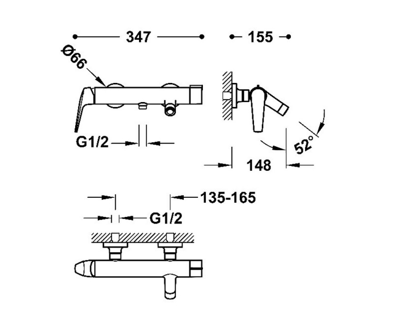 TRES FUJI Смеситель для ванны/душа c душевым комплектом, черный 28117001NM