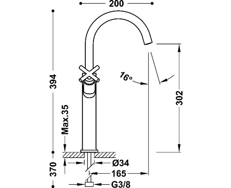 TRES MONT BLANC Высокий смеситель для умывальника, хром 28380301