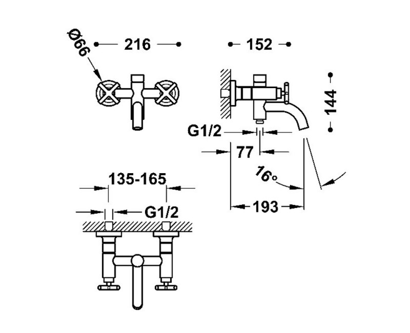 TRES MONT BLANC Смеситель для ванны/душа c душевым комплектом, матовое золото 28317601OM