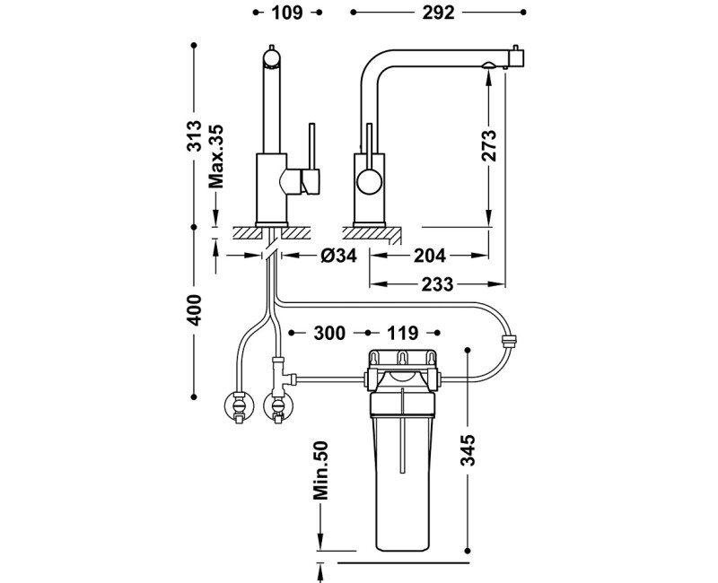 TRES Смеситель для кухни с краном для фильтрованной воды, 23045403NM