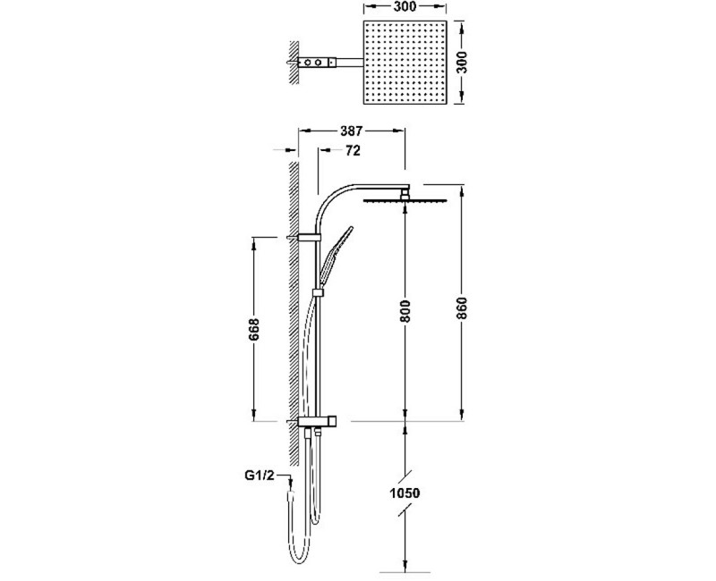 TRES Dušas komplekts ar stacionāro un rokas dušu, 19063504