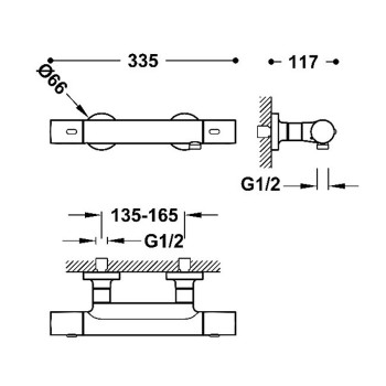 TRES OVER-WALL Термостатический смеситель для  душа, хром 19016402