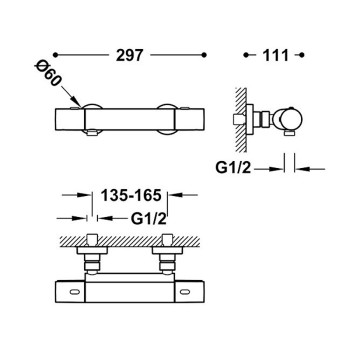 TRES OVER-WALL Dušas termostata jaucējkrāns ar dušu, melns 19016419NM