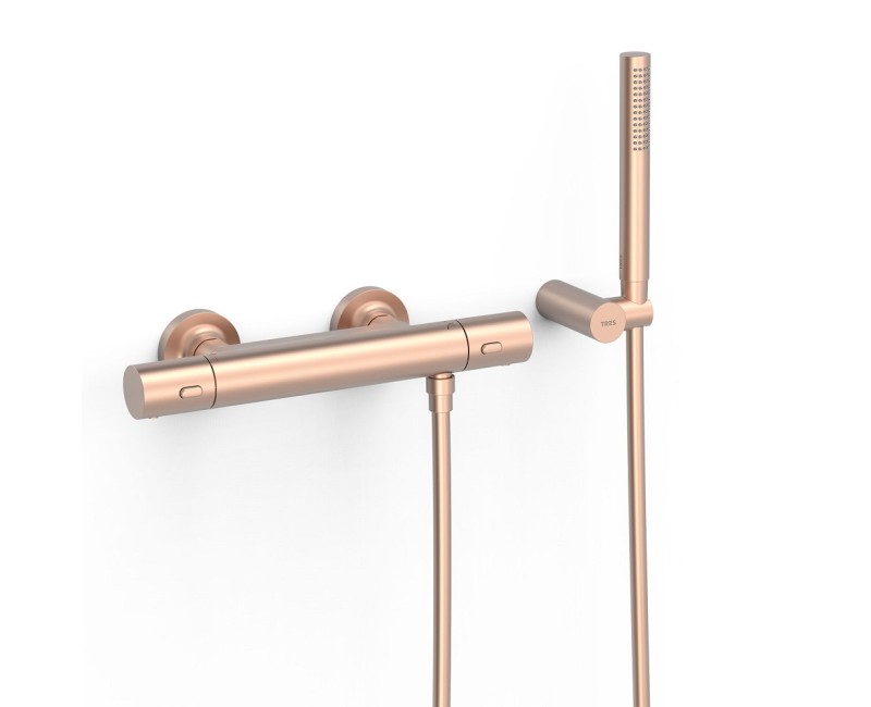 TRES OVER-WALL Термостатический смеситель для  душа с душем, матовое розовое золото 19016429OPM