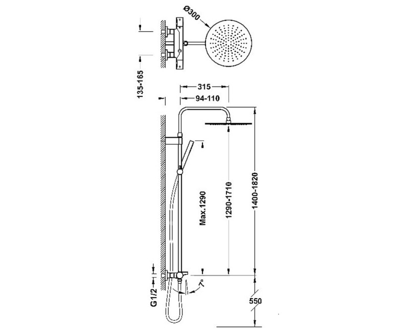 TRES OVER-WALL Система для ванны и душа термостатическая, 19031202