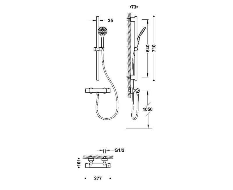 BASE-TRES PLUS Смеситель для душа с душевым гарнитуром, хром 21619601