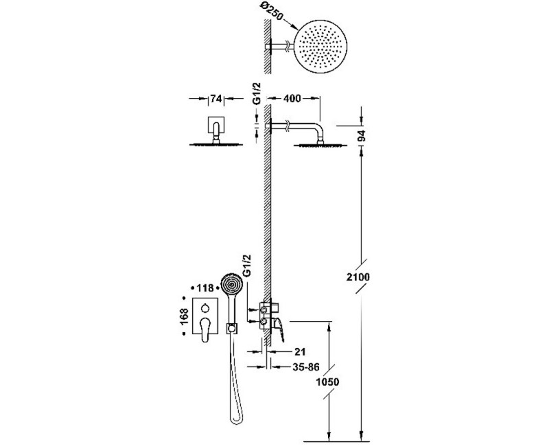 BASE-TRES PLUS Встраиваемый смеситель для душа Rapid-Box с душевой головкой, хром 21628004.