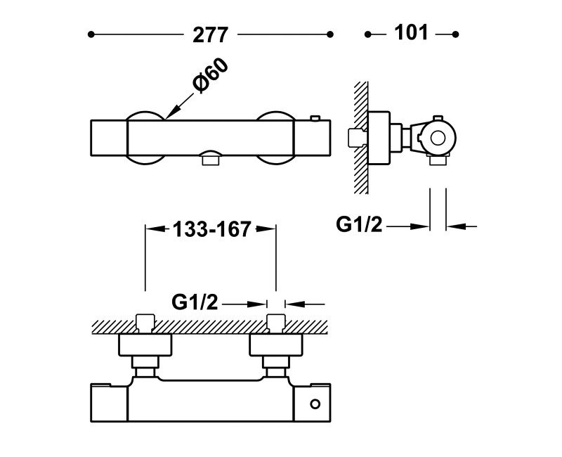BASE-TRES PLUS Термостатический смеситель для душа с душевым комплектом, черный