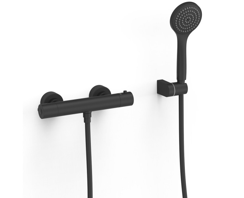 BASE-TRES PLUS Термостатический смеситель для душа с душевым комплектом, черный