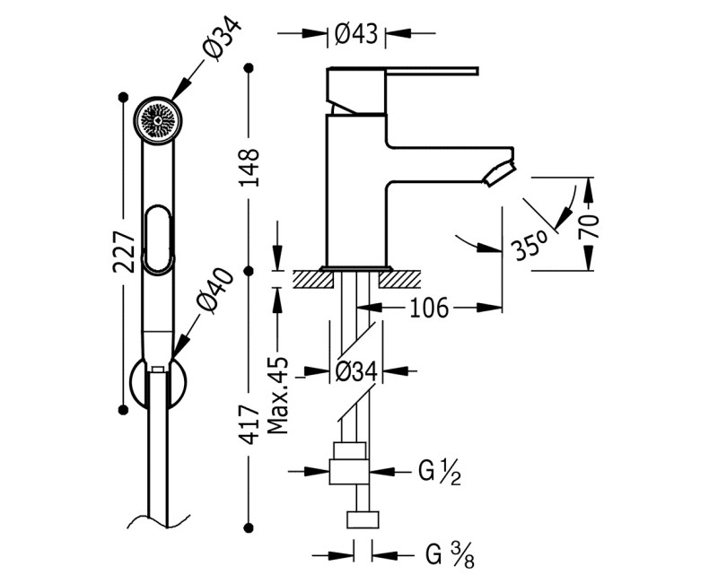 LEX-TRES Izlietnes jaucējkrāns ar bidettu 181113