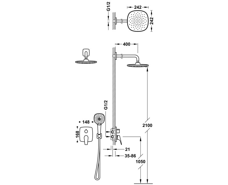 CANIGO-TRES Встраиваемый смеситель для душа с душевой головкой Rapid-Box, 21728004