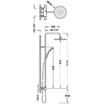 TRES Over-Wall Termostata dušas jaucējkrāns ar stacionāro dušu, melns 19039301NM