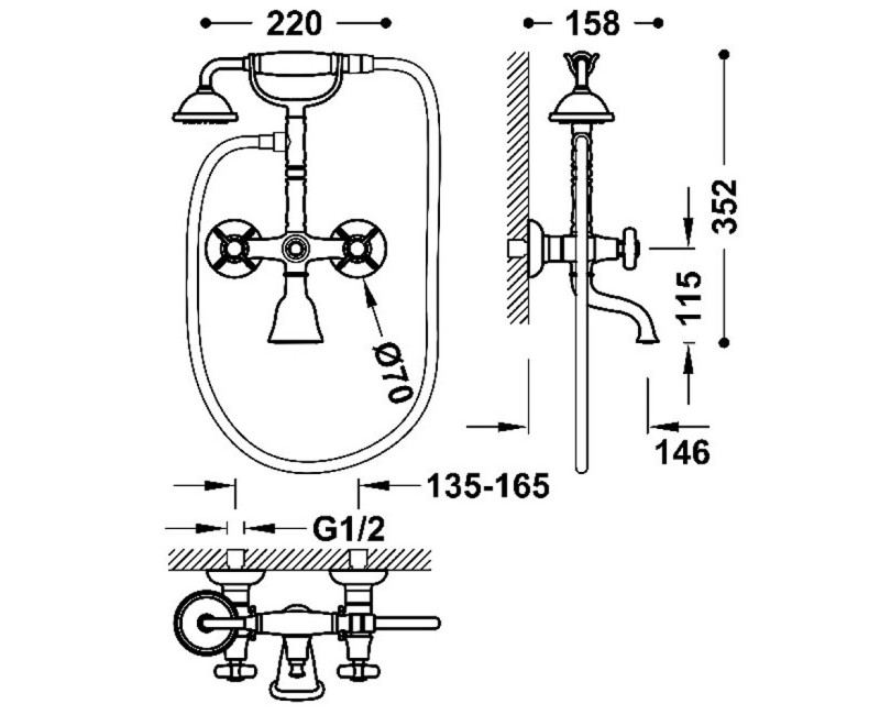 CLASIC-TRES Смеситель для Cмеситель для ванны и душа, 24217601OR