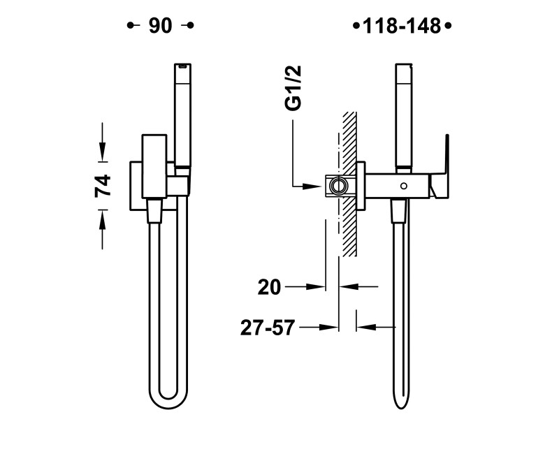 Cuadro-TRES Jaucējkrāns ar bidetta higiēnisko dušu, 00612301