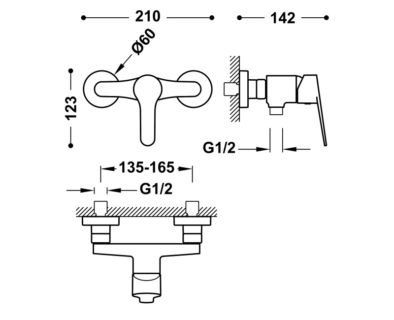 BASE-TRES Смеситель для душа 1/2, 21526710