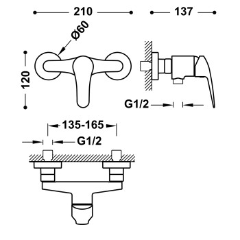 BASE-TRES Plus Смеситель для душа 1/2, 21626710