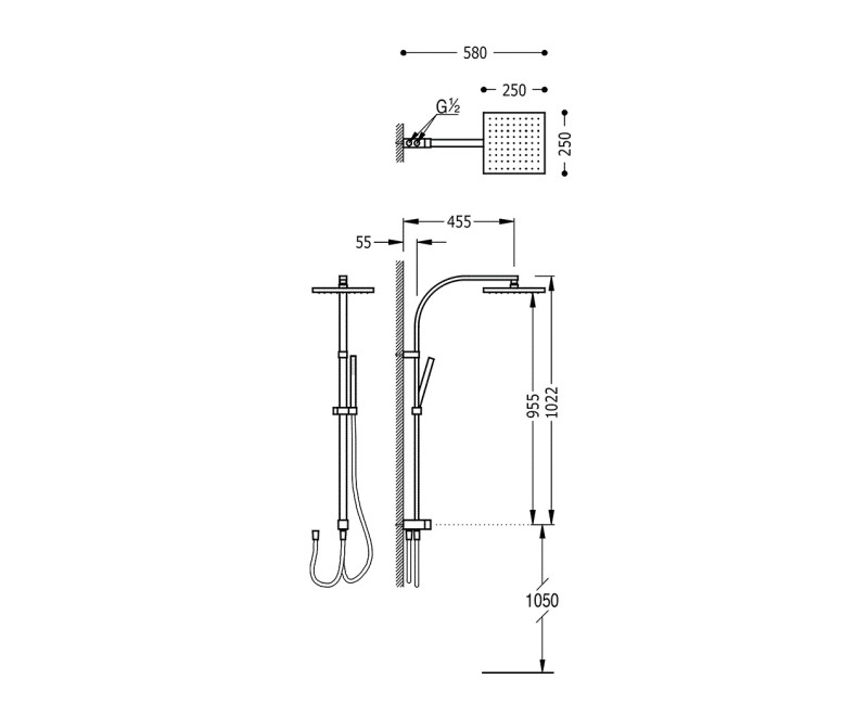 TRES Dušas komplekts ar stacionāro un rokas dušu, 107926