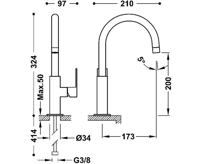 LOFT colors TRES Высокий смеситель для умывальника, 20020505AC