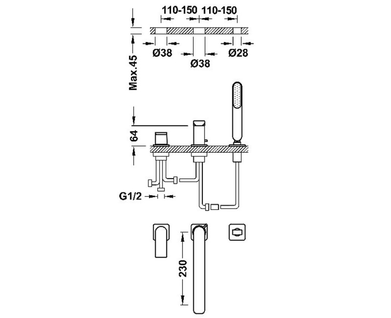 LOFT colors TRES 3-daļīgs vannas jaucējkrāns 20016201BM