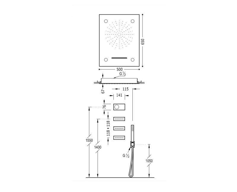 TRES Shower Technology Электронный термостатический душевой комплект, 09286402
