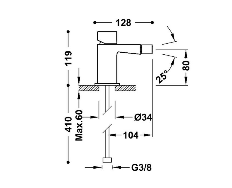 SLIM-TRES Bidē jaucējkrāns bez noteces aizvara, 20212002
