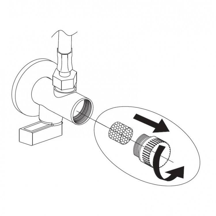 TRES Stūra ventīlis ar filtru 1/2 x 3/8, melns 9134525NM