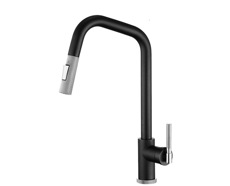 Turtl MATENO Virtuves izlietnes granīta jaucējkrāns ar izvelkamu izteku, melna metālika