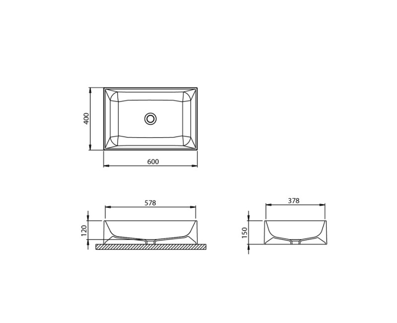 Turtl SEVERE Uzliekamā izlietne 60x40cm, BQK60-220