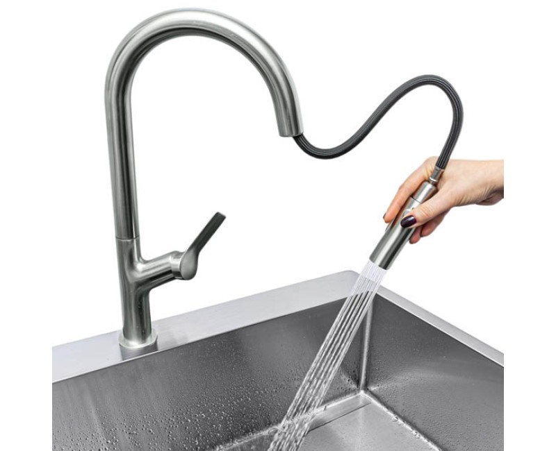 Turtl GRATA Virtuves izlietnes granīta jaucējkrāns ar izvelkamu izteku, alba