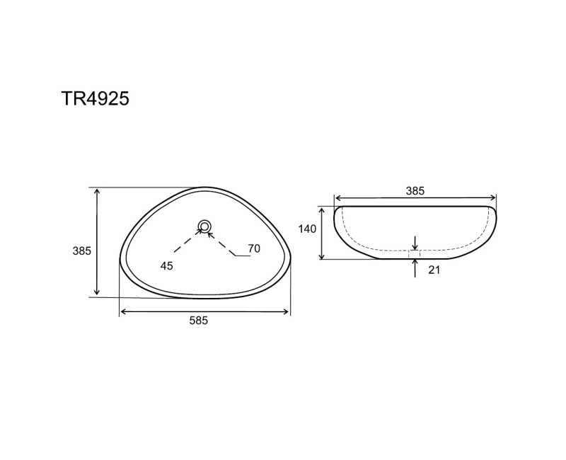 Uzliekama vannas istabas izlietne Uptrend DIANA 58.5x38.5сm, TR4925