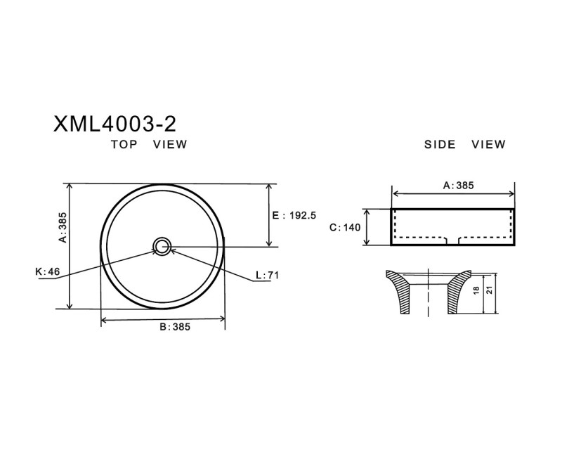 Uzliekama vannas istabas izlietne Uptrend SOFIA 39x39сm, UP4003-2