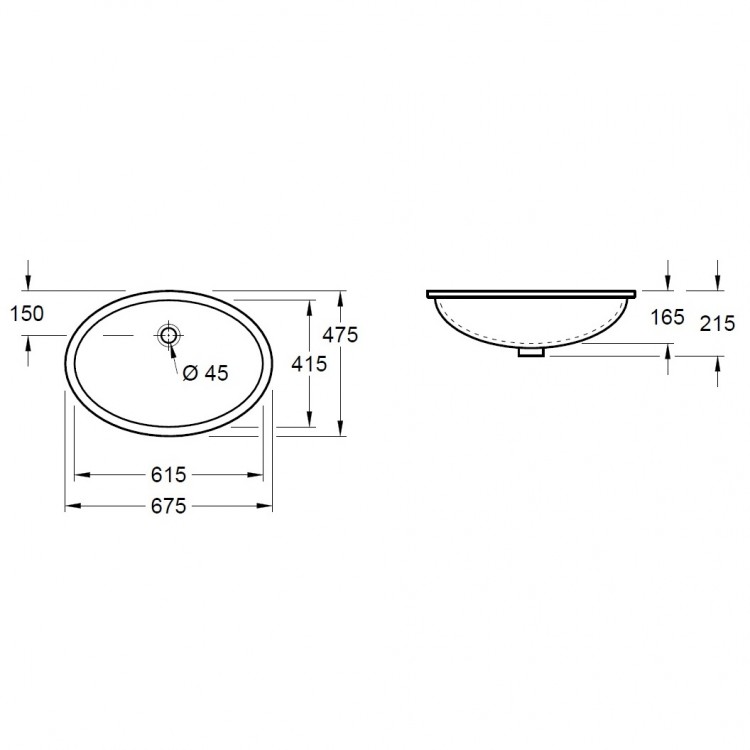 Villeroy & Boch Evana Pabūvējamā izlietne 62x42cm, 61440001 Villeroy & Boch Evana Pabūvējamā izlietne 62x42cm, 61440001