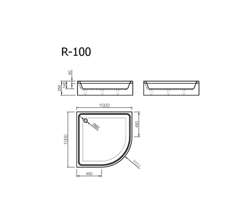Vispool Dušas kabīnes pusapaļš paliktnis R-100, 1000x1000