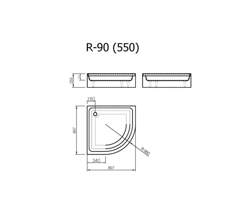 Vispool Душевой поддон полукруглый R-90, 900x900