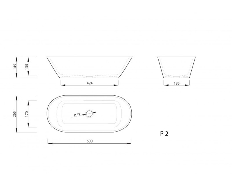 Vispool Раковина накладная P 2 60x27см, белая