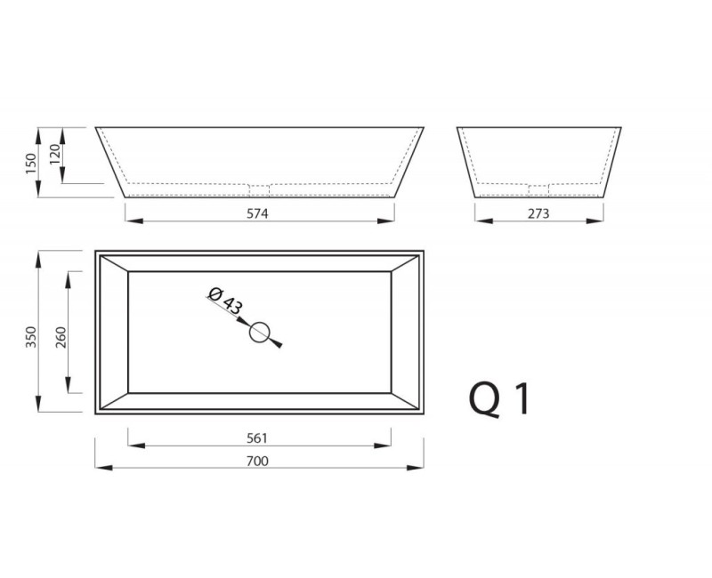 Vispool Раковина накладная Q 1 70x35см, белая