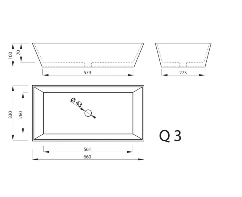 Vispool Раковина накладная Q 3 66x33см, белая