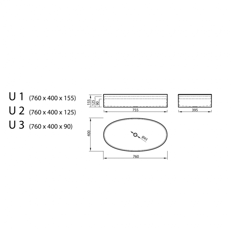 Vispool Akmens masas izlietne U 3 76x40 cm, balta Vispool Akmens masas izlietne U 3 76x40 cm, balta