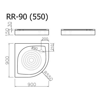 Vispool Душевой поддон полукруглый низкий RZ-90 R-550 900x900