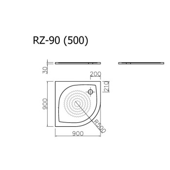 Vispool Душевой поддон полукруглый низкий RZ-90 R-500 900x900