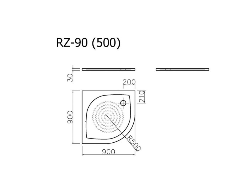 Vispool Душевой поддон полукруглый низкий RZ-90 R-500 900x900